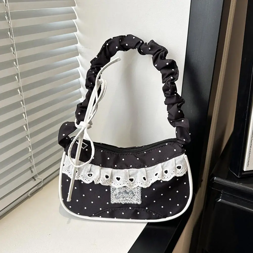 Niedliche Spitzen-Schultertasche mit Tupfenmuster, Süße Unterarmtasche mit Schleife, Y2k Mode, Lässige Umhängetasche, Crossbody-Tasche – Detail 15