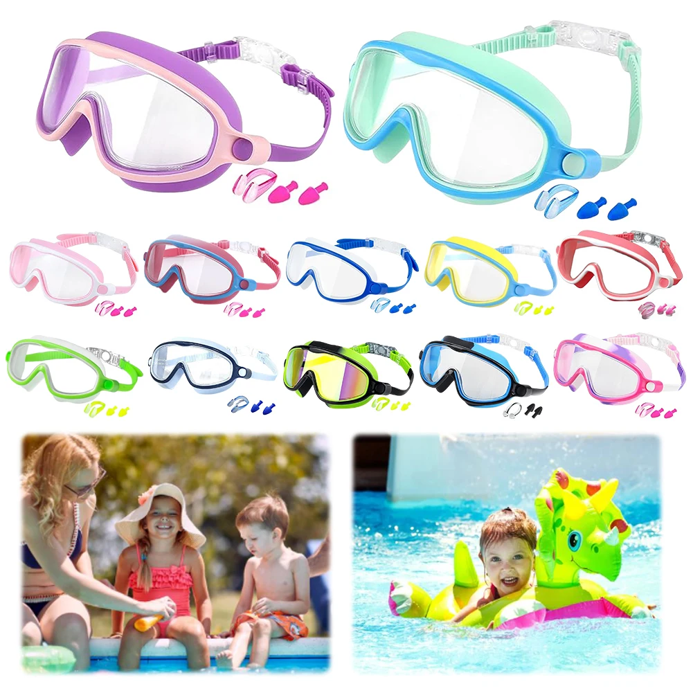 Kinder-Schwimmbrille, beschlagfrei, Poolbrille, kein Auslaufen, mit Ohrstöpseln, Nasenklammer für Kinder von 4 bis 15 Jahren