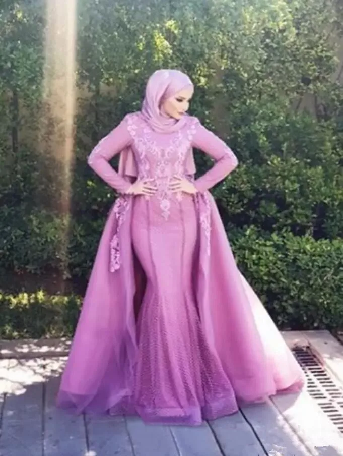 Po-Robe de Mariée Sirène Musulmane avec Poignées et Traîne Amovible, Hijab à Col Haut avec Appliques en Dentelle, pour Patients Saoudiens et aniques, Quelle que soit la Collection 2023