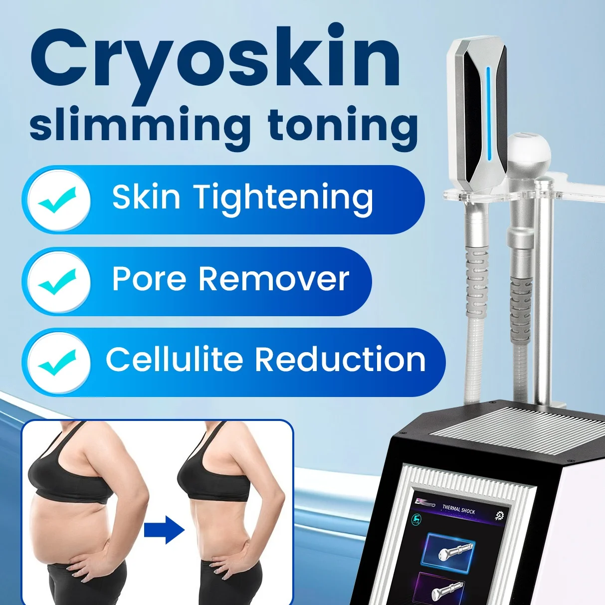 New Upgrade Cryoskin Slimming Toning Machine with 2 Round Heads and 2 Freezing Plates for Body Sculpting & Facial Rejuvenation - Image 2