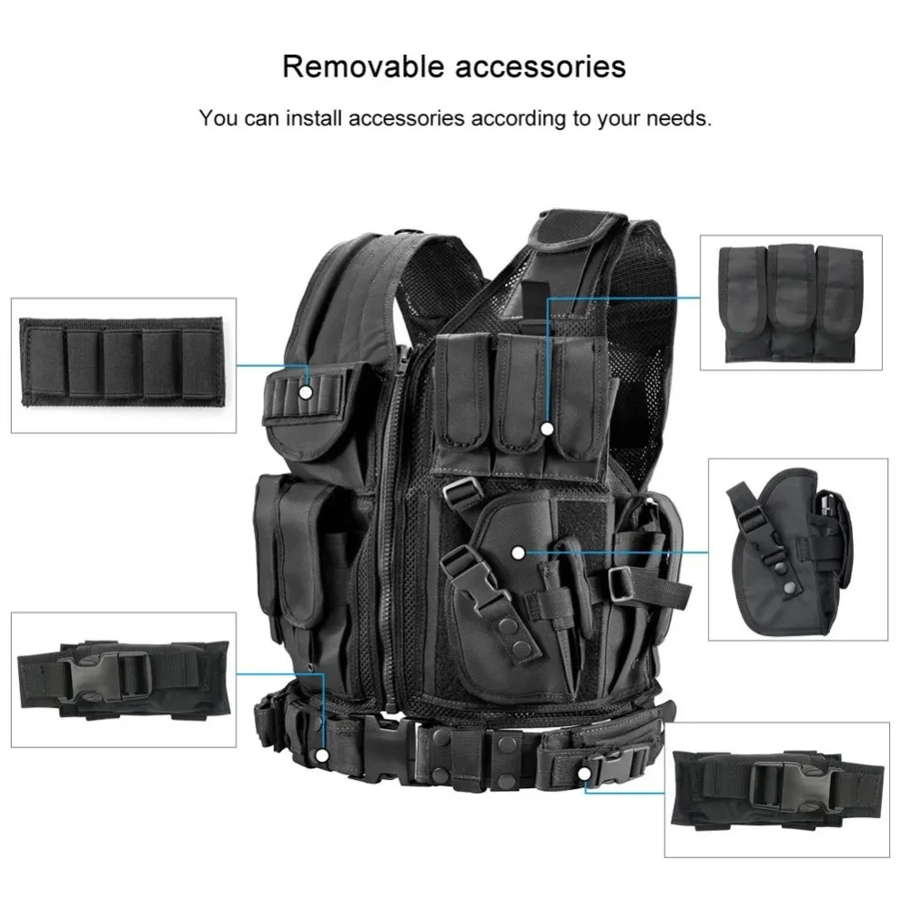 Imagem -03 - Tactical Hunting Vest com Peito Rig Caça Roupas de Segurança Swat Jacket Molle Multi-bolso Exército cs Hunting Acessórios Camping