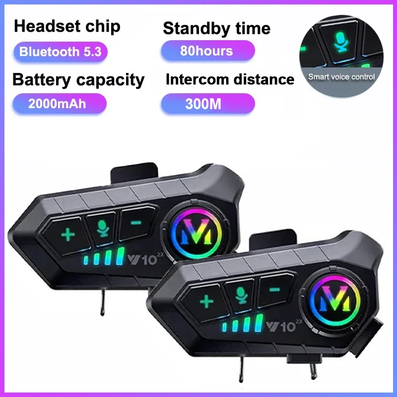 

1/2Pcs Y10 Motorcycle Intercom Bluetooth Headset 300M Helmet Moto intercomunicador For 2 Riders Voice Control Earphone 2000Mah