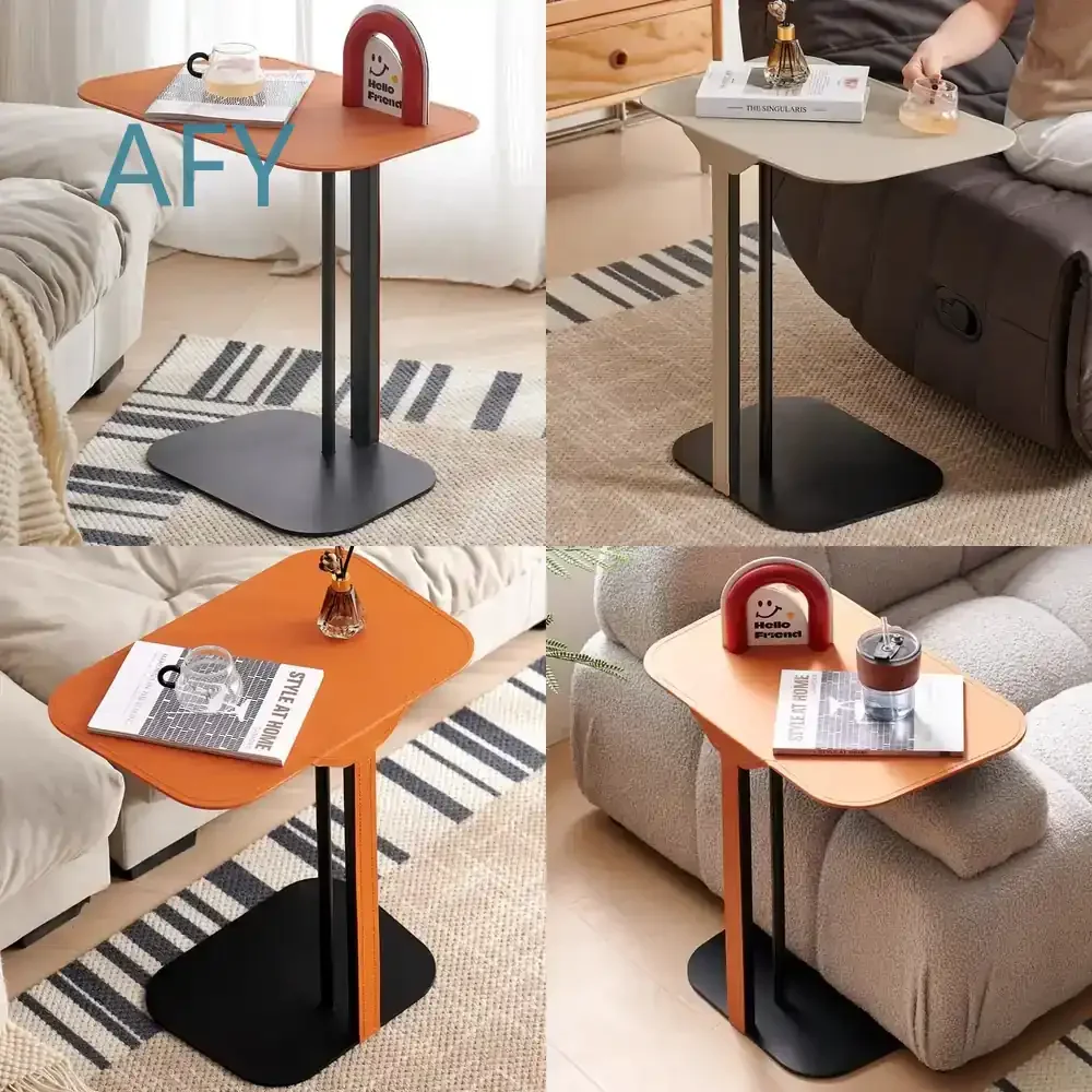 Italian Minimalist Saddle Leather Side Table for Bedroom Nightstand Living Room Sofa Corner Table Multi-functional Furniture