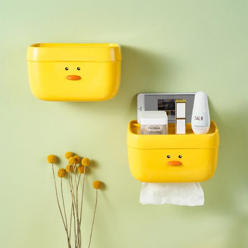 Duck Toilet Paper Holder Waterproof Storage Box Wall Mounted Cute Paper Towel Holder Tissue Box Kitchen Bathroom Accessories