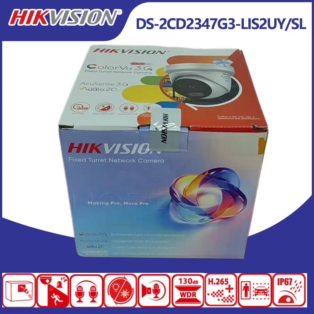 Hikvision DS-2CD2347G3-LIS2UY/SL 4MP ColorVu Turret IP Camera Smart Hybrid Light Two-way Audio IP67 PoE Security Camera