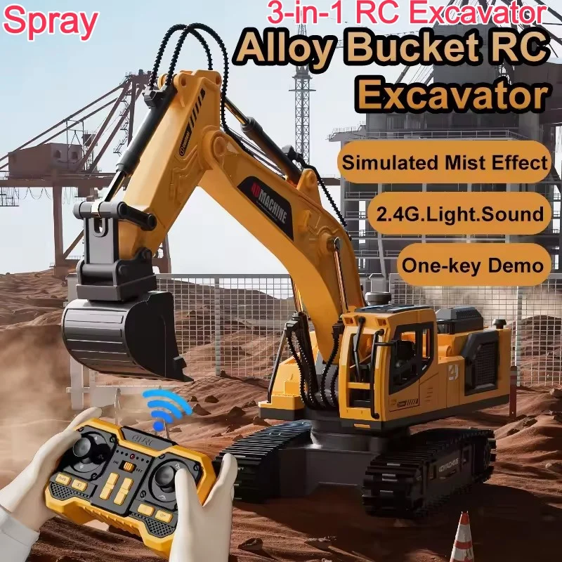 

NEW 14CH RC Excavator Car 2.4G 3-in-1 Remote Control Excavator Vehicle Crawler Truck With Spray Light One-click Demo Rc Toys