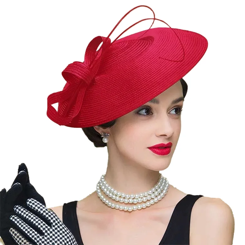 New Fascinators Black White Weddings Pillbox Hat For Women Church Hat Sraw Fedora Black Wide Ladies Dress Sinamay Derby Hats