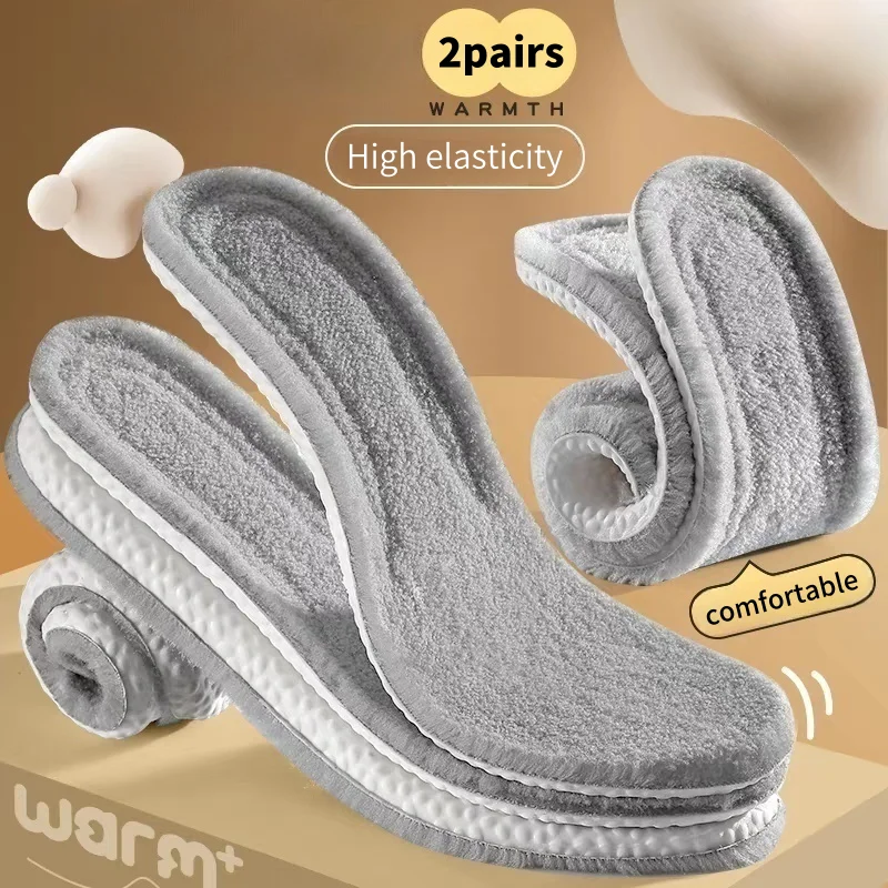 2 Pairs Soft Winter Warm Insoles Comfortable Self Heated Shoe Pads Sports Shoes Pad Thicken Snow Boots Padding Men Women