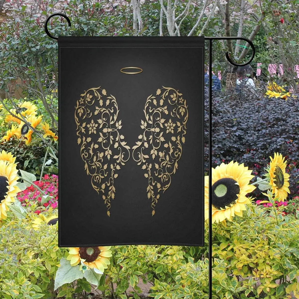 Elegant Angel Golden Wings and Halo Garden Flag Banner 12 x 18 Inch Double Sided Polyester Home Decor