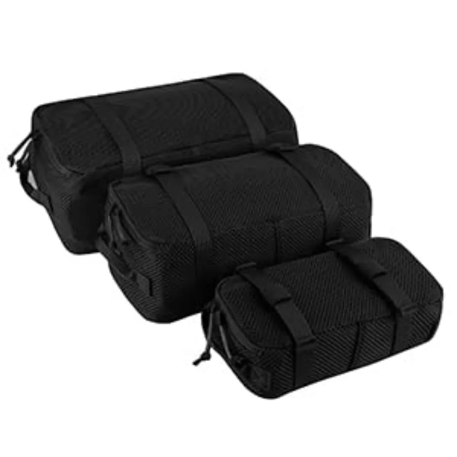 

PETAC GEAR 3 PCS Tactical Modular Packing Cubes Large Ccity Mesh Storage Bag for Outdoor Travel Organizing Black and Grey Durab