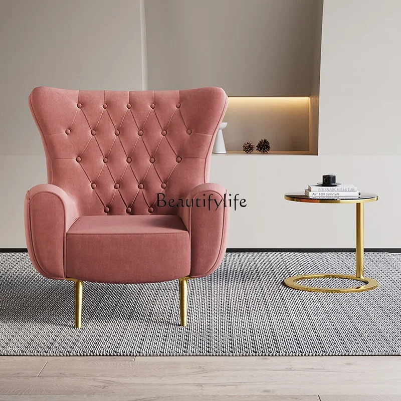 

1*American Light Luxury Single-Seat Sofa Chair Modern Simple Flannel Leisure Bedroom Wingback Chair