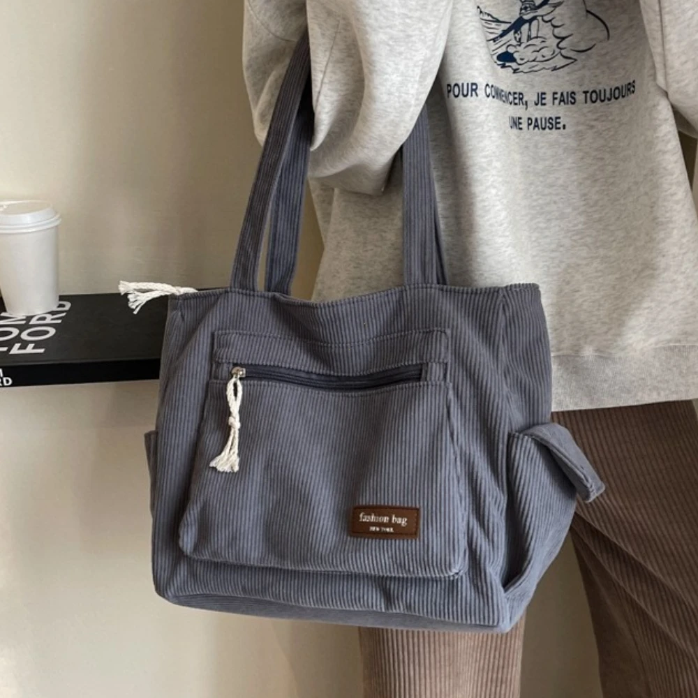 Bolso de hombro de pana Simple, bolsos de mano versátiles a la moda para mujer, bolso ligero con múltiples bolsillos para trabajo, compras, viajero