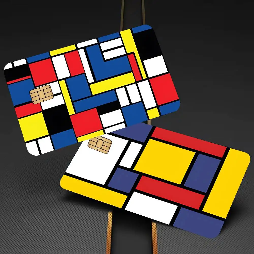 Mondrian Style Geometric Pattern Game Anime Sticker Film Skin Cover Case for Small Large No Chip Debit Credit Card Front Side