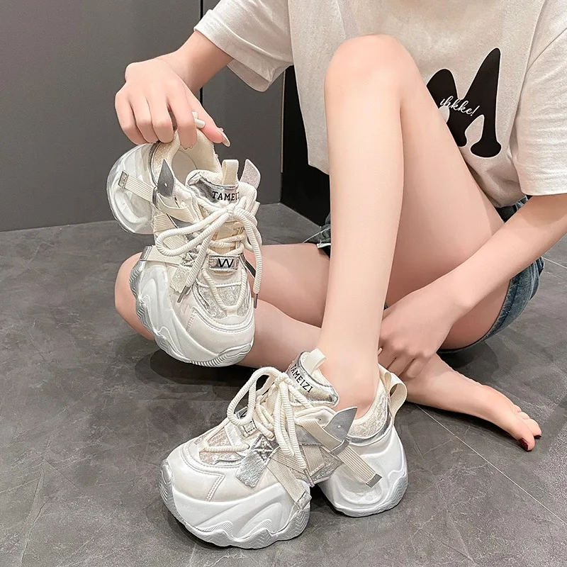 8CM New Women Casual Sneakers Comfortable Platform Wedges Trainers Trend Chunky Color Matching Buffalo Shoes Running Sport Shoes