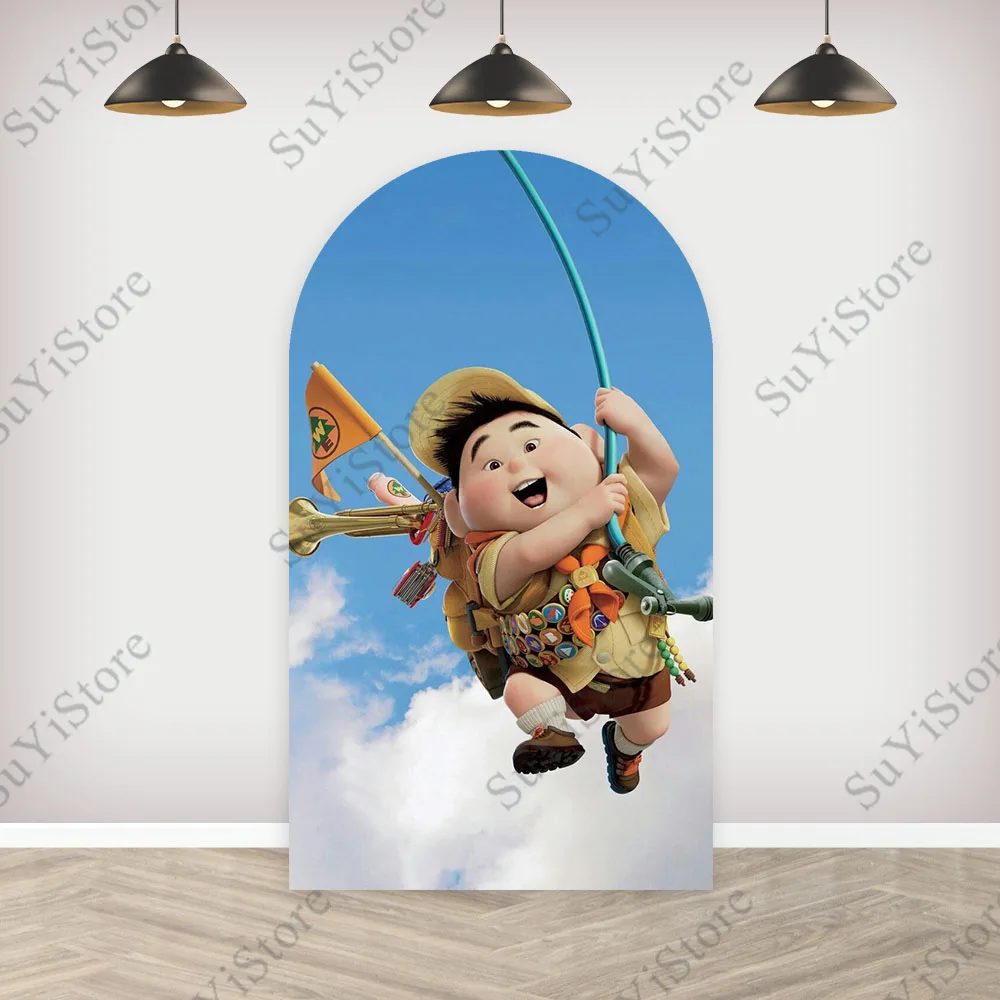 Pixar UP Arch Photography Backdrop Kids Birthday Party Arched Wall Carl And Russell Flying In The Sky Photo Background