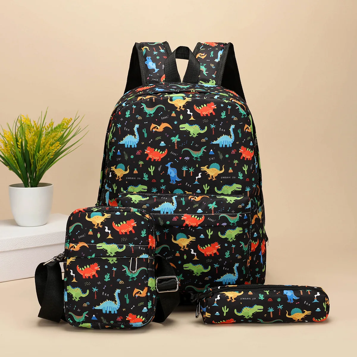 Cartoon Excavating Machinery Backpack 3 Piece For Girls Boys Teens Elementary Bookbag Combo Set with Lunch Box and Pencil Bag