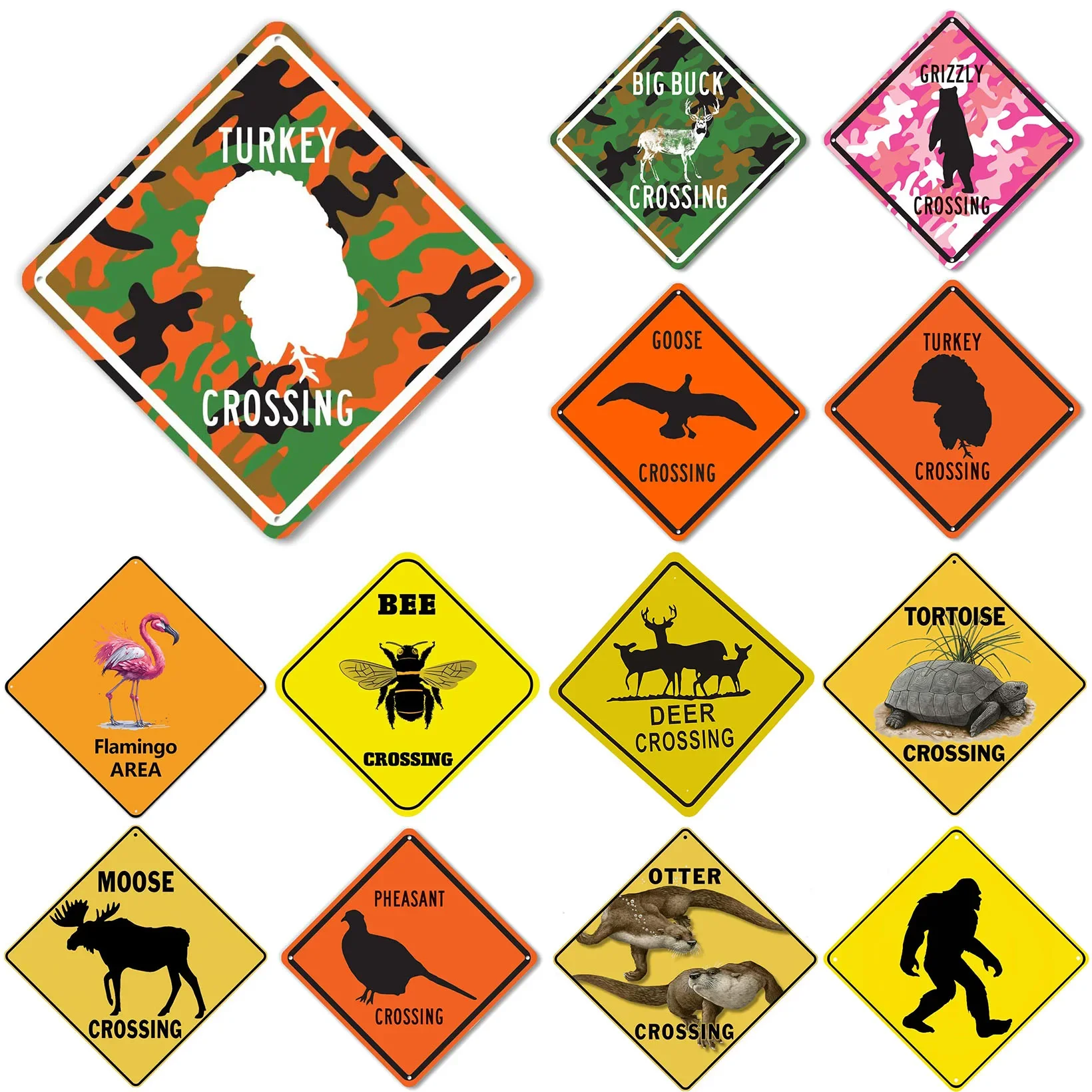 Metal Yellow Caution Warning Road Street Signs Burkey Big Buck Horse Crossing Outback Road Street Sign for Gate Farmhouse Decor 