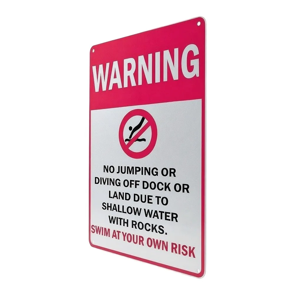 No Jumping No Diving Safety Sign Waterproof Metal 30x20cm Pink for Pool Deck Marina Outdoor Wall Decoration Use