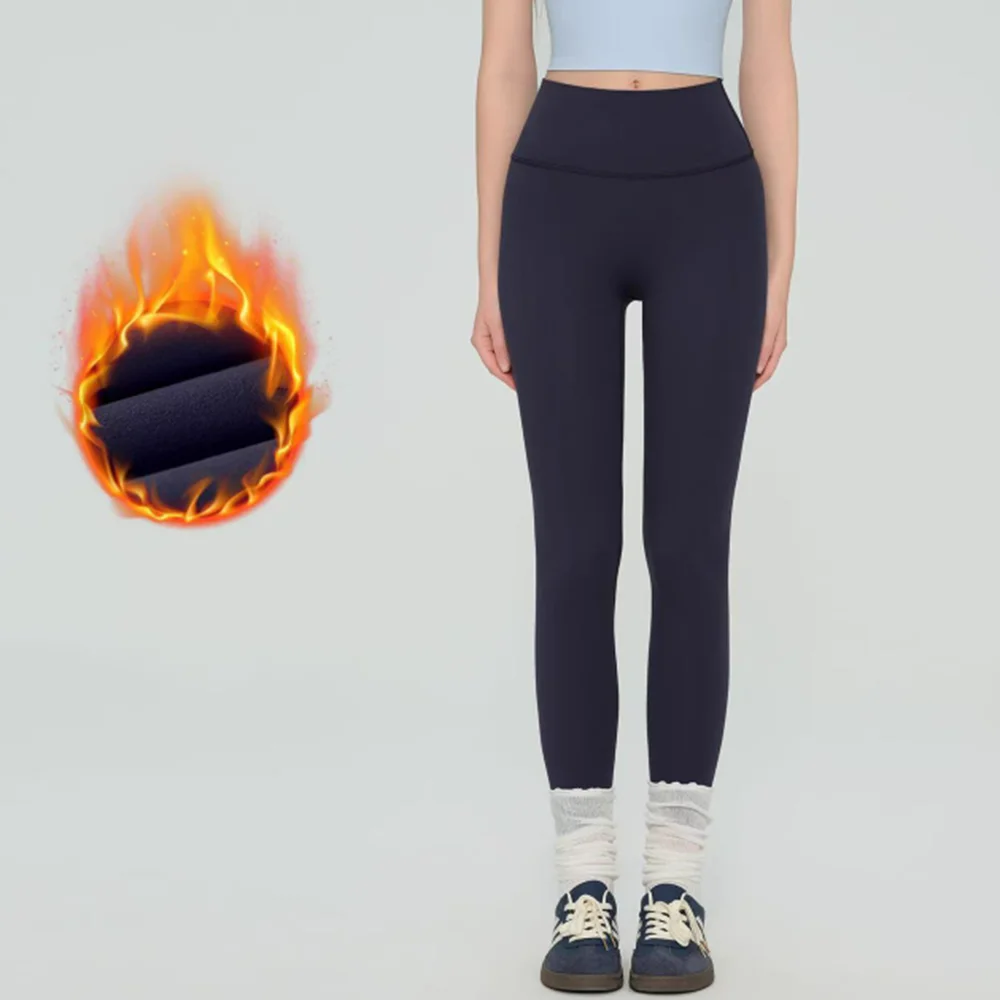 سراويل ضيقة من الصوف الحراري للنساء، سراويل للتمرين عالية الخصر بدون خياطة أمامية، دافئة ومقاومة للقرفصاء لفصل الشتاء #3