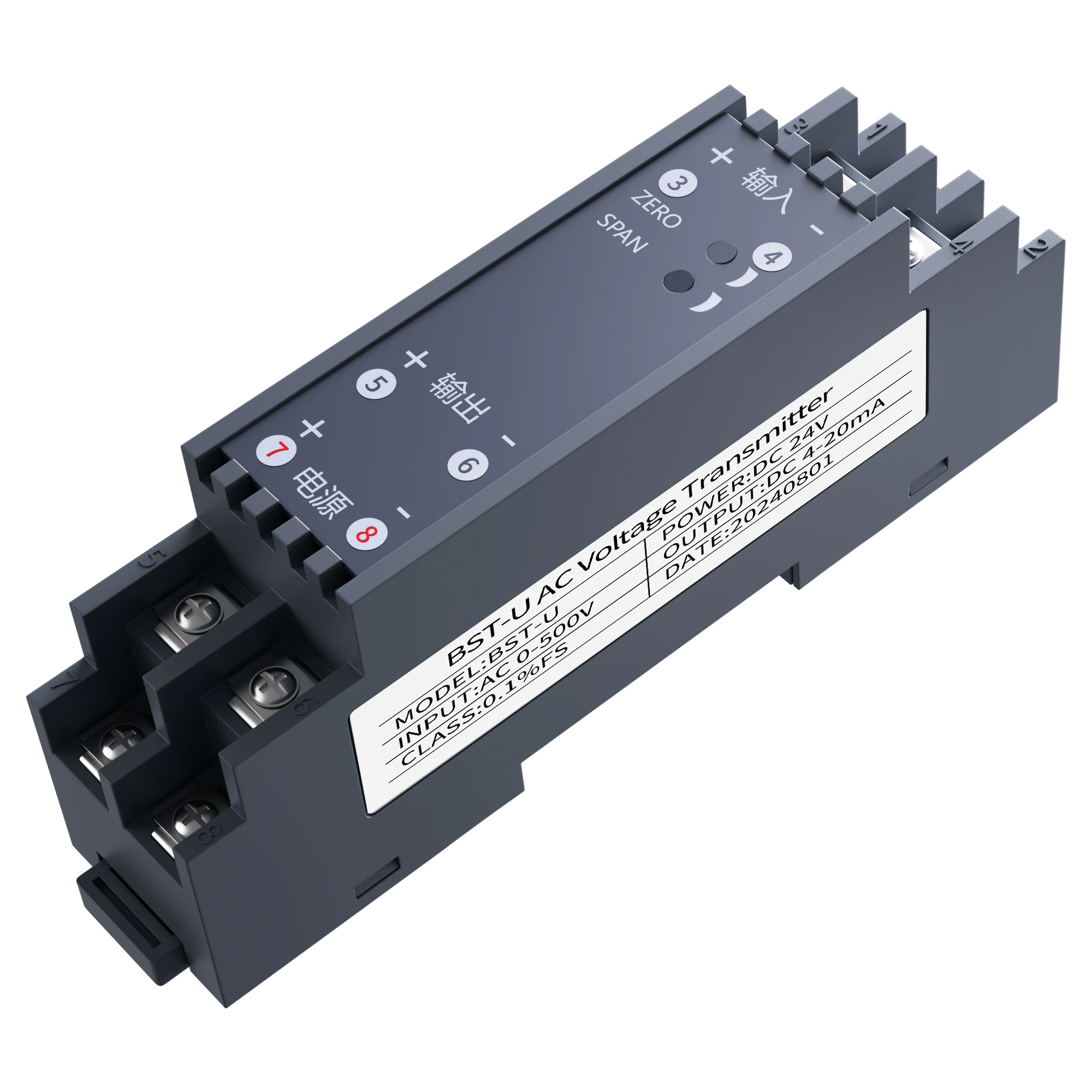 35mm DIN Rail 0-75V 0-100V 0-300V AC Voltage Transducer 4-20mA 0-10V RS485 Output  AC 0-800V 0-1000V Voltage Signal Converter