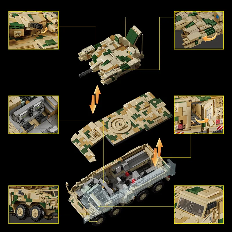 96010 625E Integrated Anti-Aircraft Vehicle Building Block Model Kit with Cannon Shells, Educational Toy Gift for Boys 2558pcs