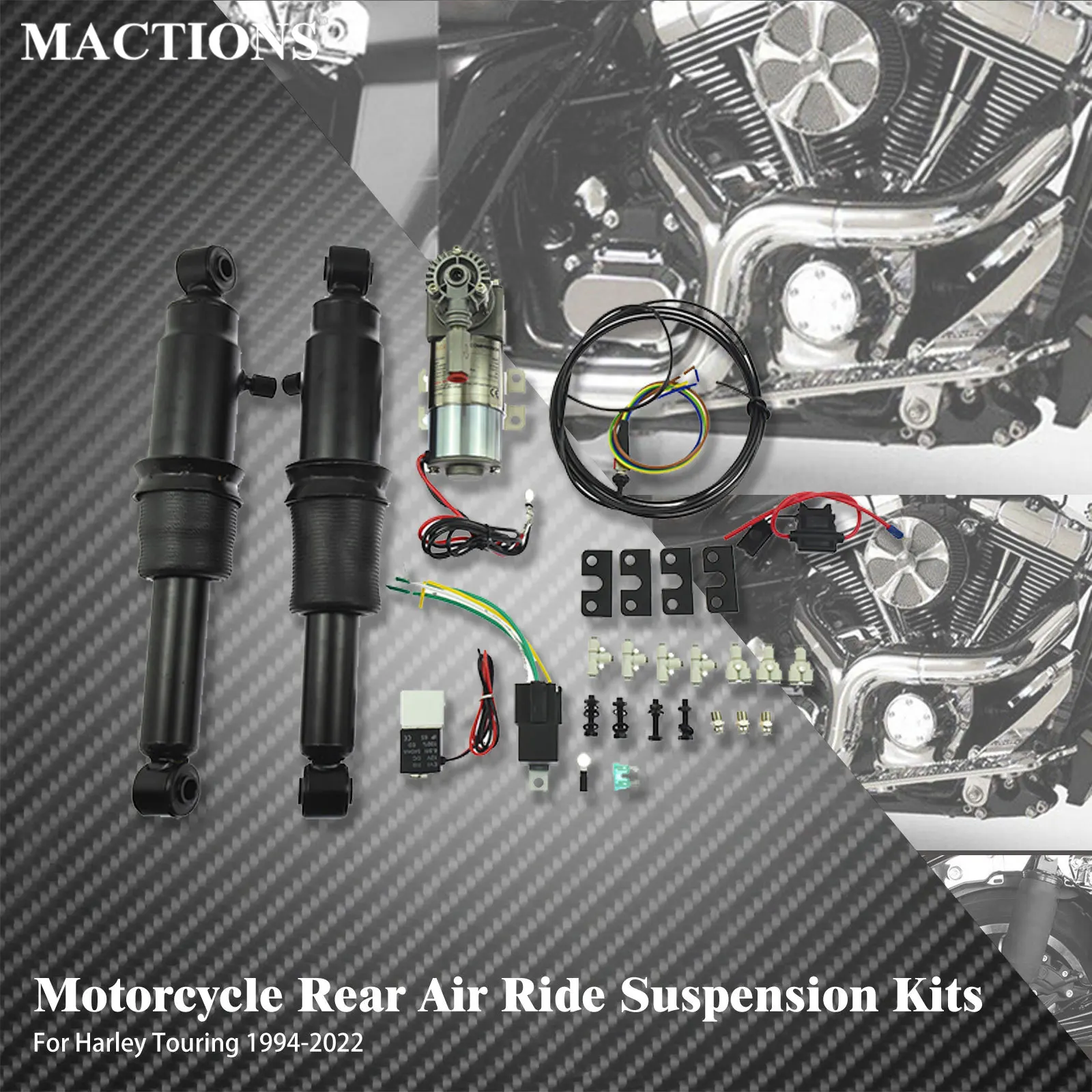 

Motorcycle Rear Air Ride Suspension Kits Adjustable For Harley Touring Road King FLHR Electra Street Glide FLHT FLTRX CVO 94-22