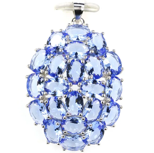 

41x26mm Charming 6.7g Flowers Shape Rich Blue Violet Tanzanite Woman's Gift Real 925 Solid Sterling Silver Pendant