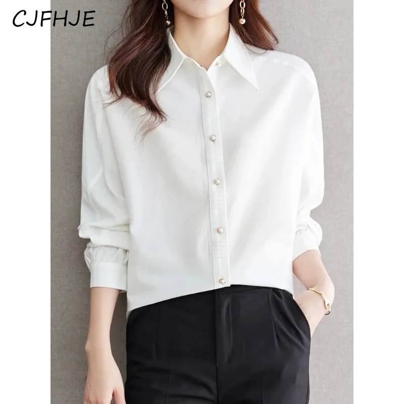 

CJFHJE Elegant Office Ladies Tops Blouse New Quality Korean Fashion Button Up White Shirts Women Long Sleeve Workwear S-XL