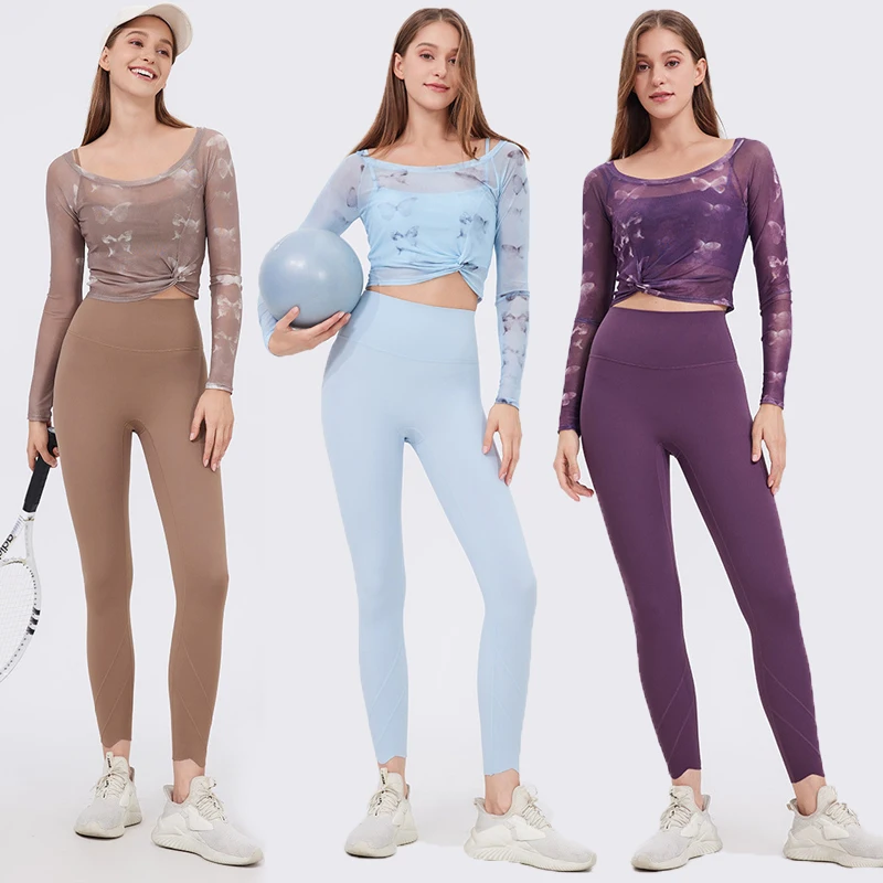 

Women Two Pieces Fitness Yoga Set Long Sleeve High Waist Leggings Gym Suit Breathable Quick Dry Sportswear Workout Clothes