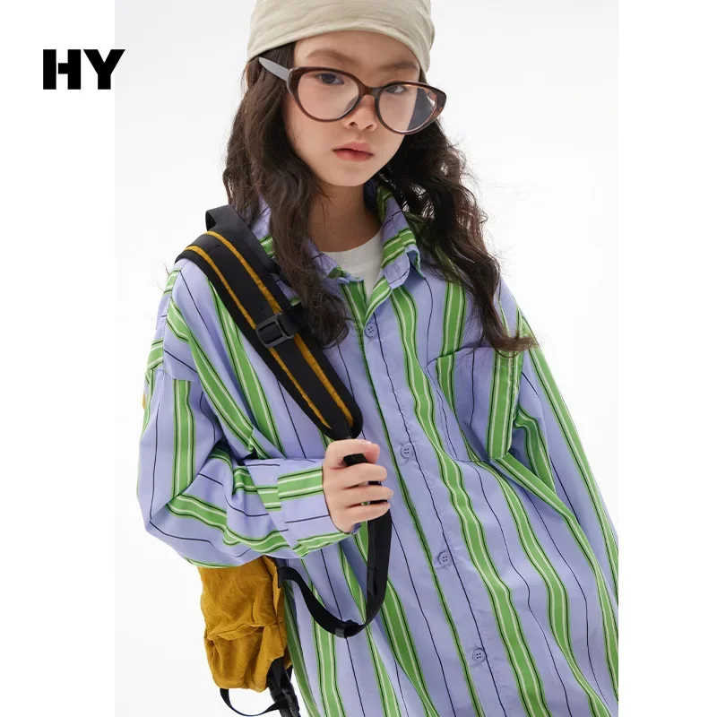 Girls Shirts 2024 Autumn New Childrens Clothes Korean Style Girls Baby Foreign Style Long Striped Shirt Casual Simple Daily