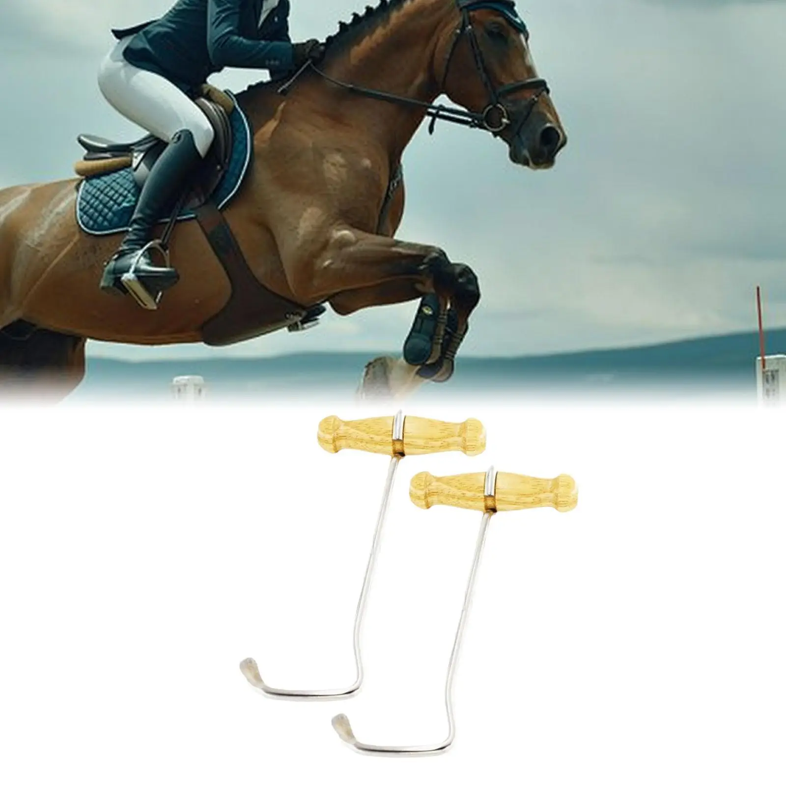 2 قطع الحصان التمهيد تسحب أدوات الفروسية مستلزمات مستقرة السنانير الحديد قبضة مريحة مقبض خشبي الرجال النساء طويلة التمهيد السنانير