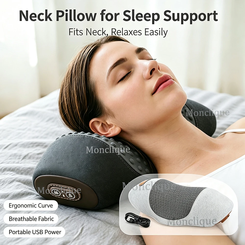 Electric Neck Massage Pillow Back Traction Orthopedic Sleep Support Pillow Heating Vibration Relax Neck Protect Cervical Spine