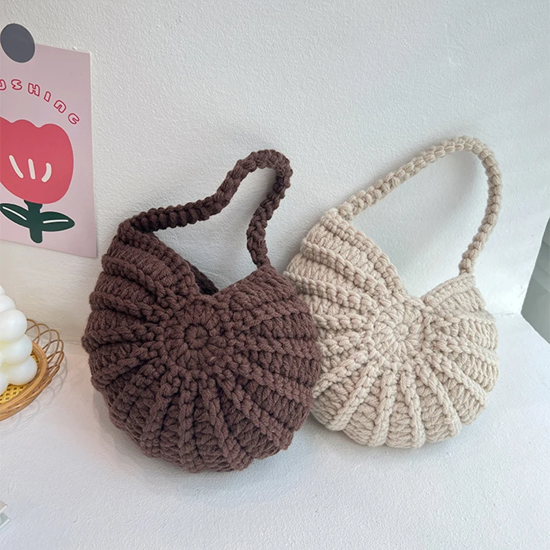 

Handmade Conch Woven Bag Creative Crochet Handbag Exquisite Solid Color Shell Bag Mini Portable Bag Fashion Casual Portable Bags