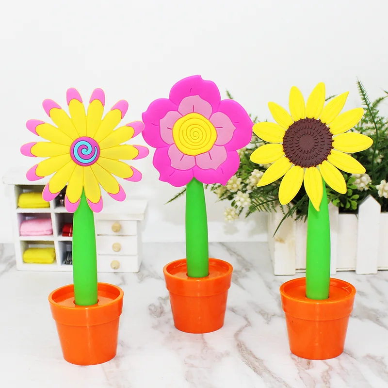 

20PCS Creative Stationery Sunflower Pen Soft Rubber Potted Ball Pen Cartoon Lovely Student Gifts Novelty Pens