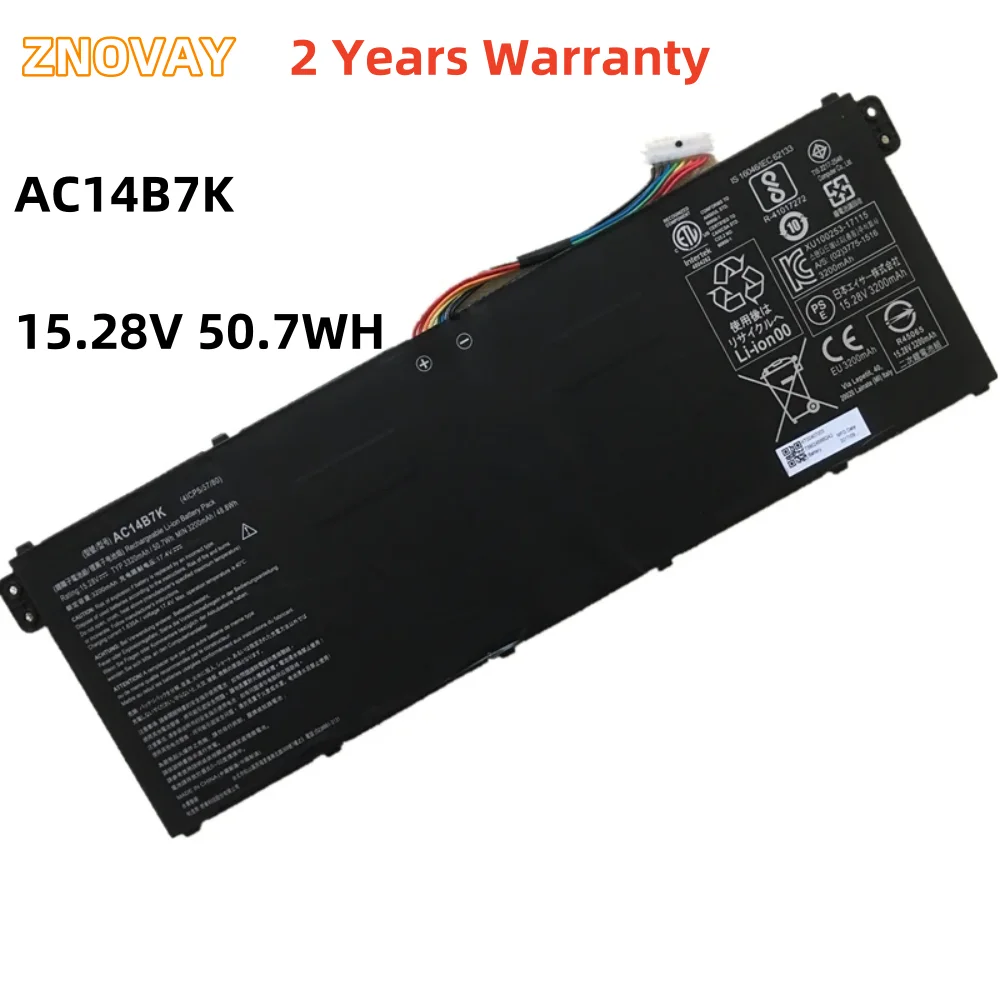 

ZNOVAY AC14B7K Laptop Battery For Acer Spin 5 SP515-51GN Swift SF314-52 For Acer Nitro 5 AN515-42 15.28V 3320mAh 50.7WH AC14B7K