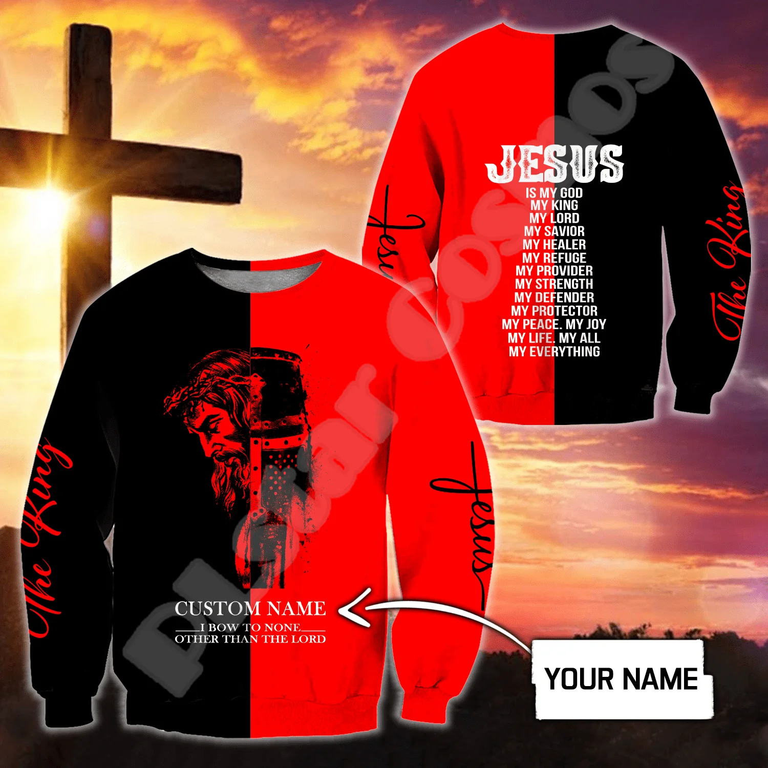 Custom Name Christian Child Of God Savior Jesus Lion Retro Tattoo 3DPrint Unisex Pullover Harajuku Casual Funny Jacket Hoodies 0