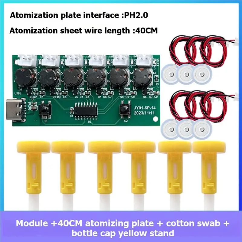 A99E-Humidifier Module Kit Mist Driver Circuit Board Ultrasonic Nebulizer With 6 Nozzle Interface Nebulizing Control Board