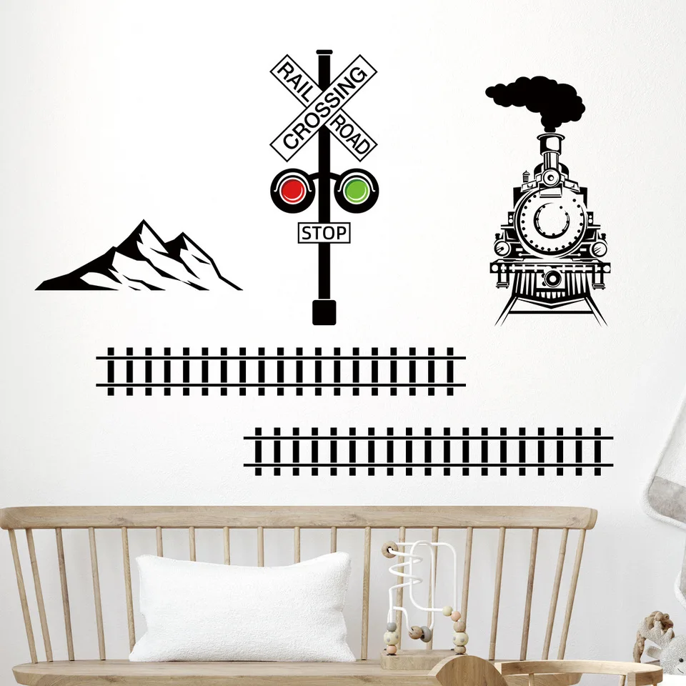 Creative Steam Train Railway Silhouette Simple Ins Style Stickers PVC Decorative Beautification Room Baby Room Wall Stickers