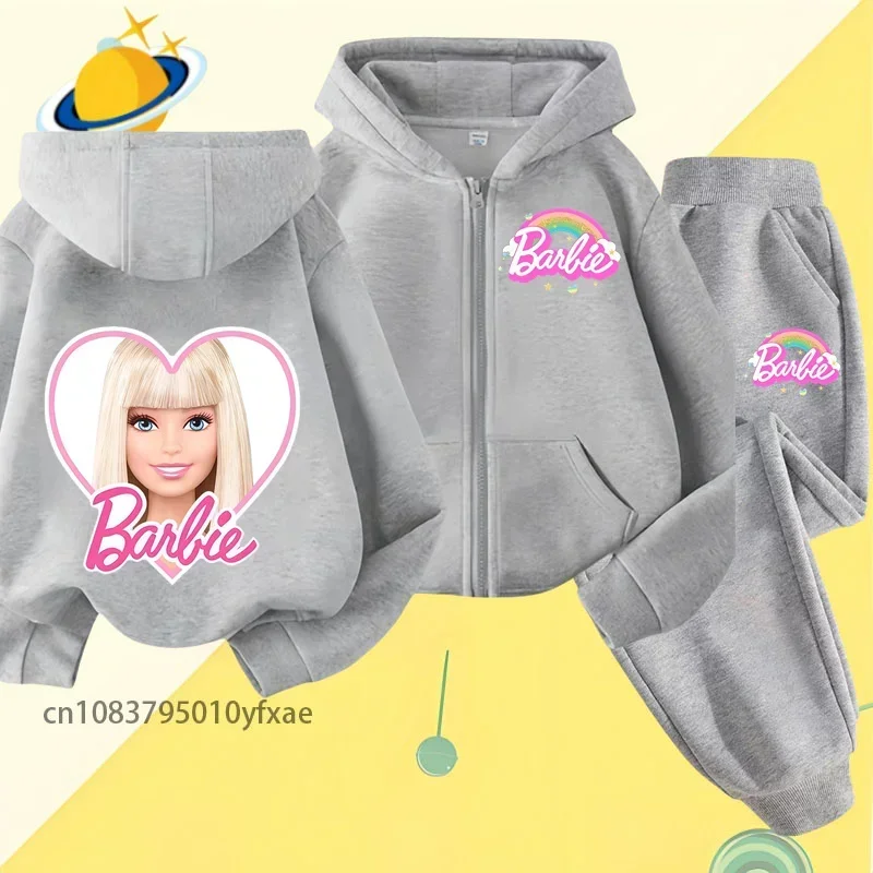 Barbie bambini zipper felpa con cappuccio set cartoon print autunno inverno felpa a maniche lunghe ragazzi ragazze moda casual Harajuku top