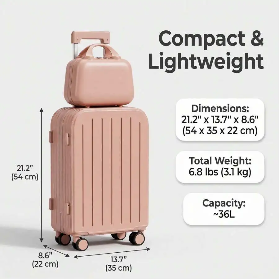 20 Inch Minimalist Hardshell Luggage With Makeup Case, Spinner Trolley Suitcase With Wheels And Cup Holder,Big Capacity Travel C
