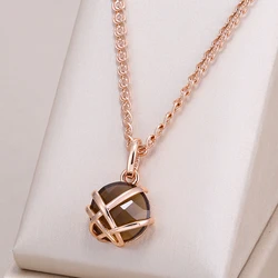 Kinel Hot Light Brown Natural Zircon Pendant Necklace Women Luxury 585 Rose Gold Color Glossy Metal Daily Fine Ethnic Jewelry
