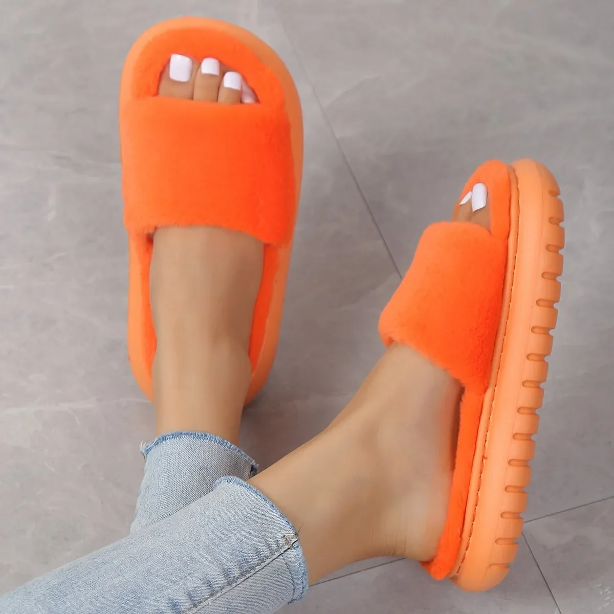 Winter Women House Slippers Faux Fur Fashion Warm Shoes Woman Anti-slip Flats Female Slides Black Pink Cozy Home Furry Slippers