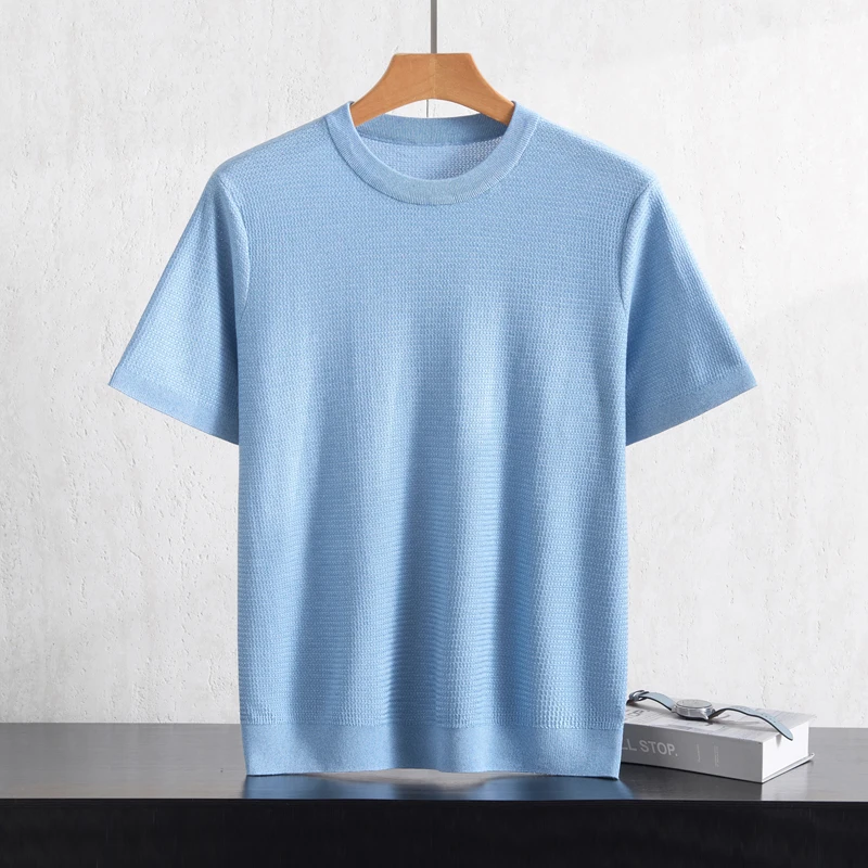 

Мужская футболка из 100% лиоцелла, с круглым вырезом, свободного кроя, однотонная, летняя, новая, повседневная, с коротким рукавом.