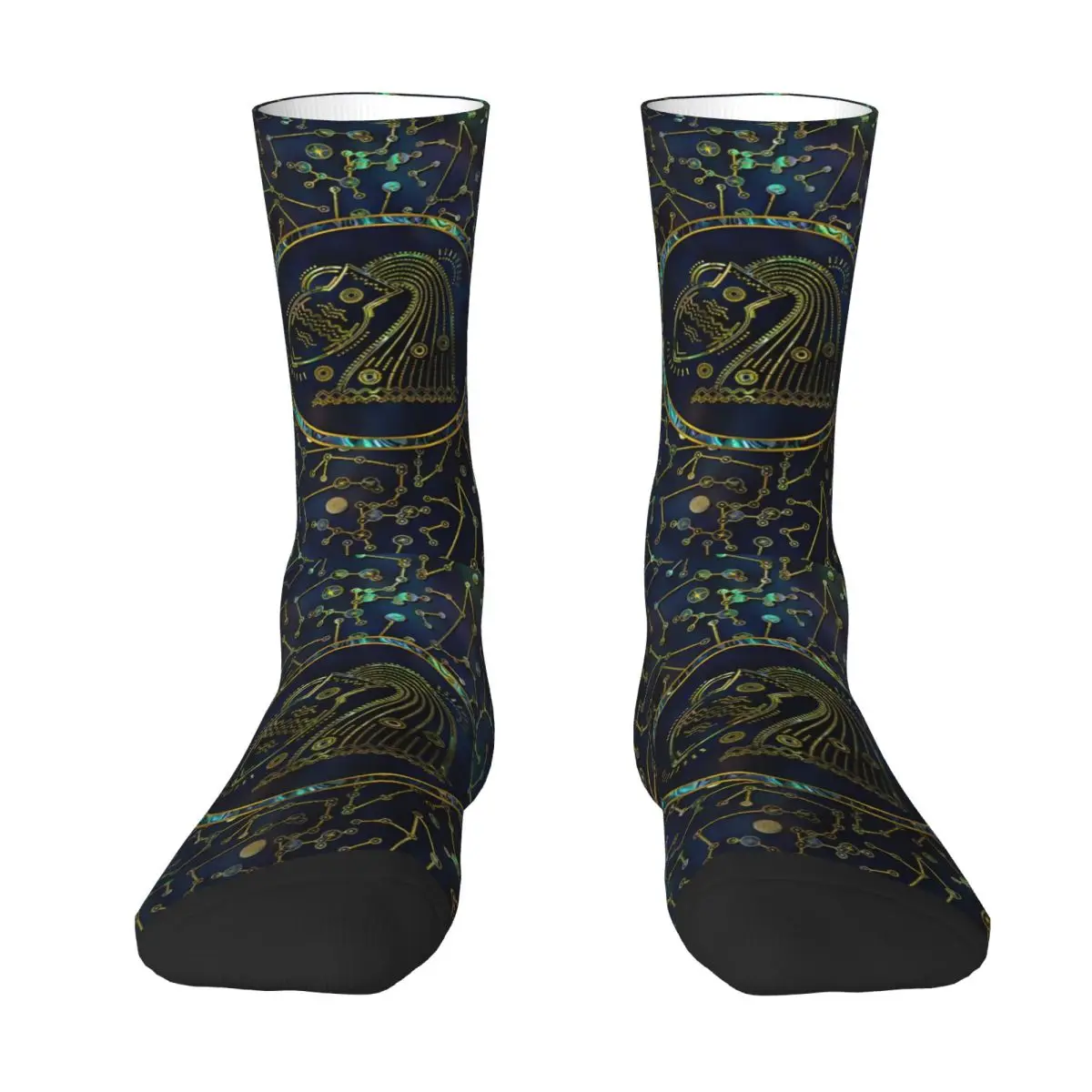 Funny Crazy Sock for Men Aquarius Zodiac Hip Hop Breathable Pattern Printed Crew Sock Casual Gift