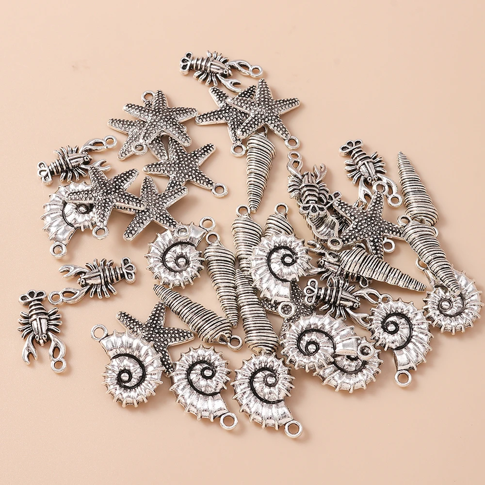 Leslie 10 Stück/Set Legierung Meereslebewesen Muschel Hummer Seestern Anhänger für Armbänder Halsketten DIY Handgemachter Schmuck Zubehör – Detail 2