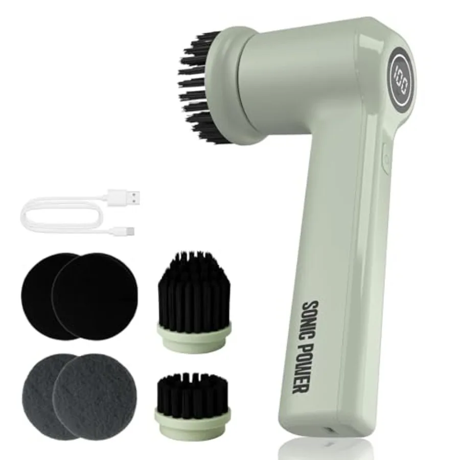 Electric Spin Scrubber Handheld and Ergonomic IPX7 Waterproof 4 Multi-Purpose Brush Heads Long-Lasting Rechargeable Battery Cle