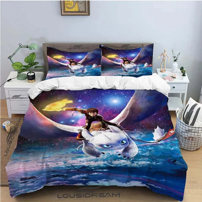 Cartoon Dragon Bedding Set Cute Lovely Duvet Cover with Pillowcase Single Double King Comforter Bed Cover Home Textile