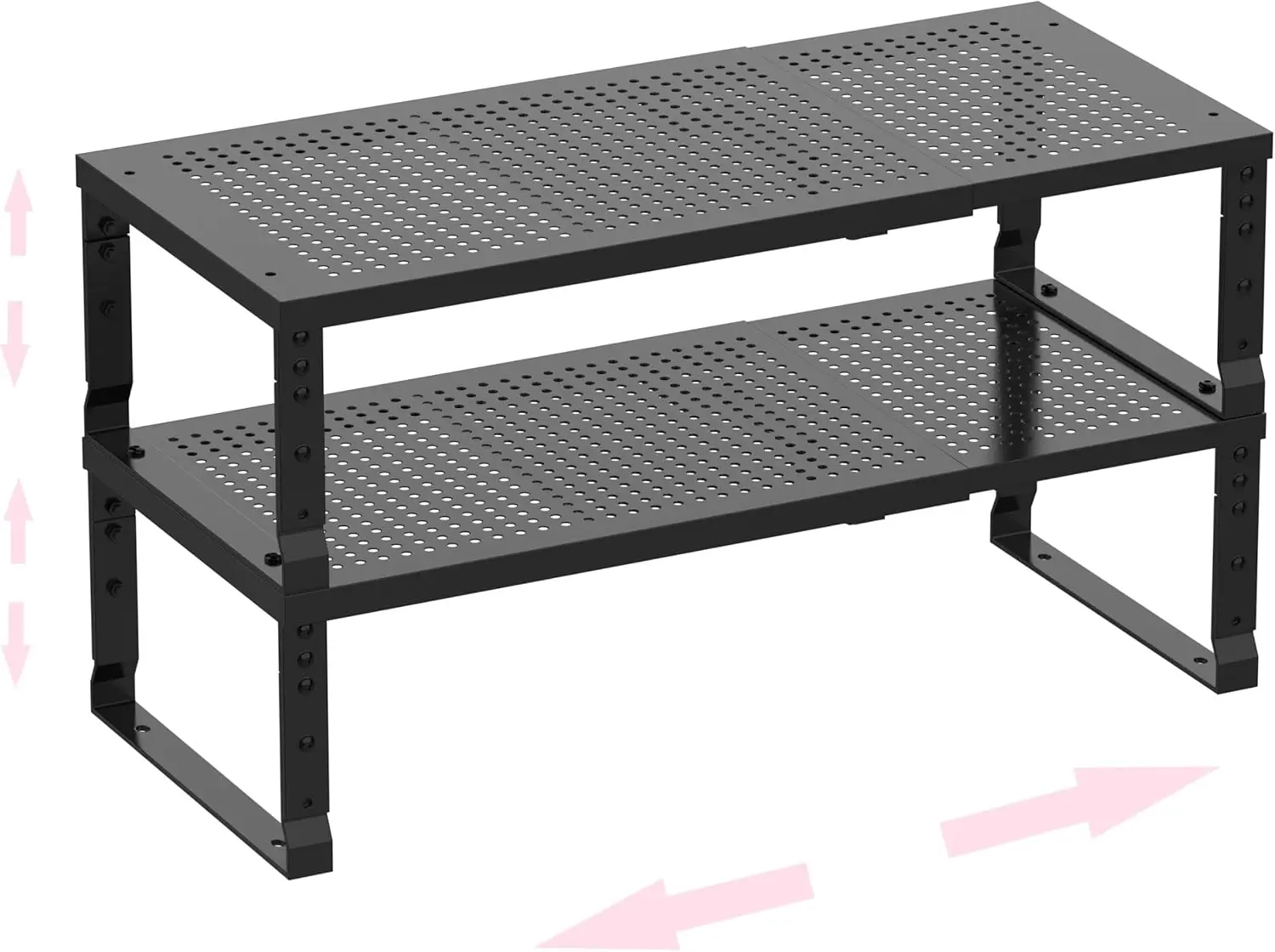 

Expandable Metal Storage Shelf, Stackable for Kitchen, Bathroom, Office - Black Medium (2 Pack)