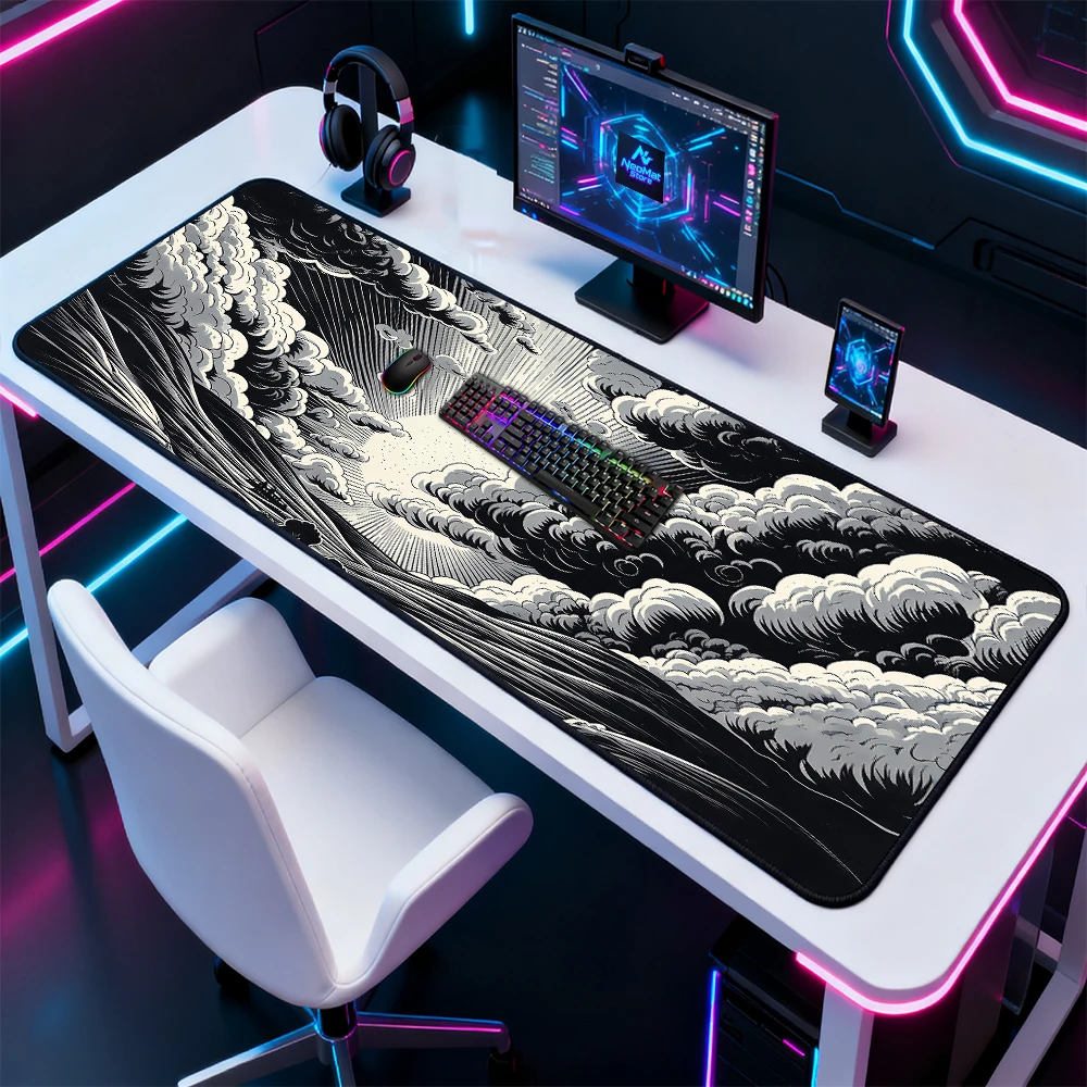 Monochrome Landscape Mousepad Gaming Mat Giant Cloud White Sun 1600x600 Ray 1400x600 5mm Black Deskmat Mousemat Desk Setup