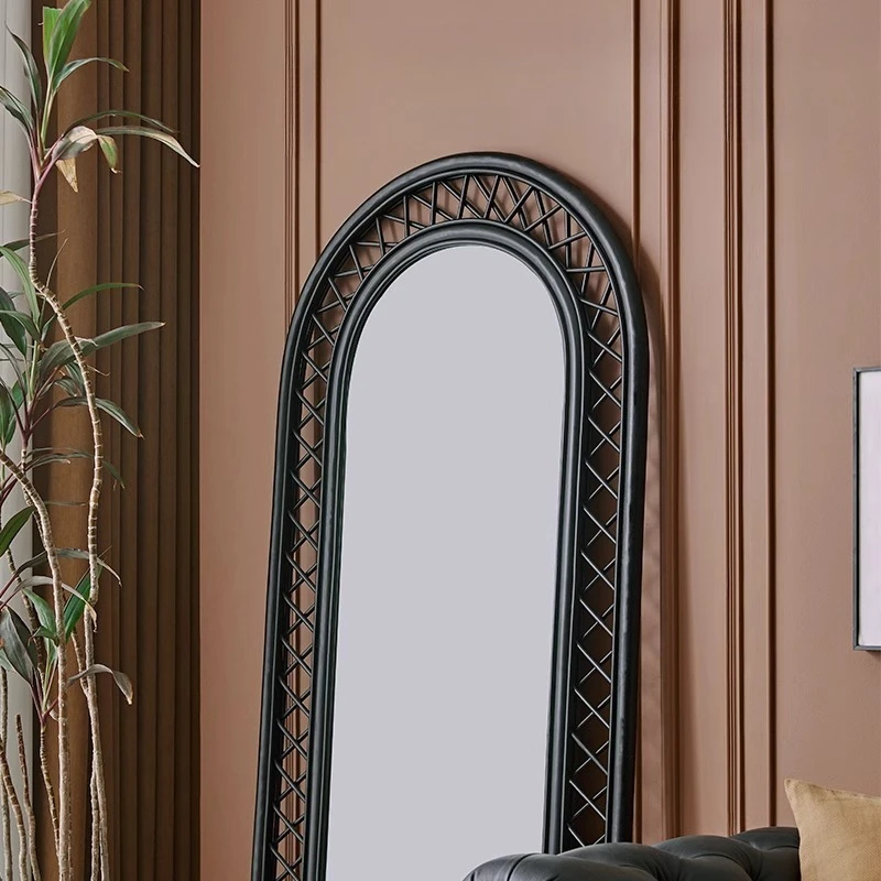 Retro bedroom rattan full-length mirror full-length mirror household wall-to-wall floor mirror